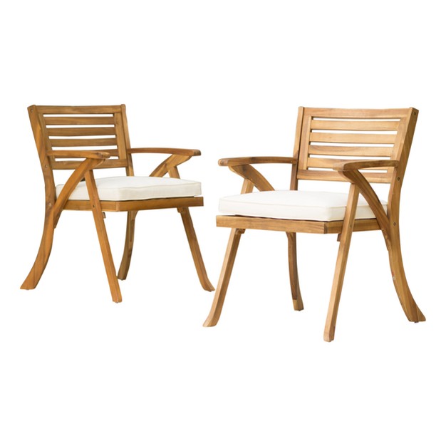 Hermosa 2pk Acacia Wood Arm Chair Teak cream Christopher Knight Home