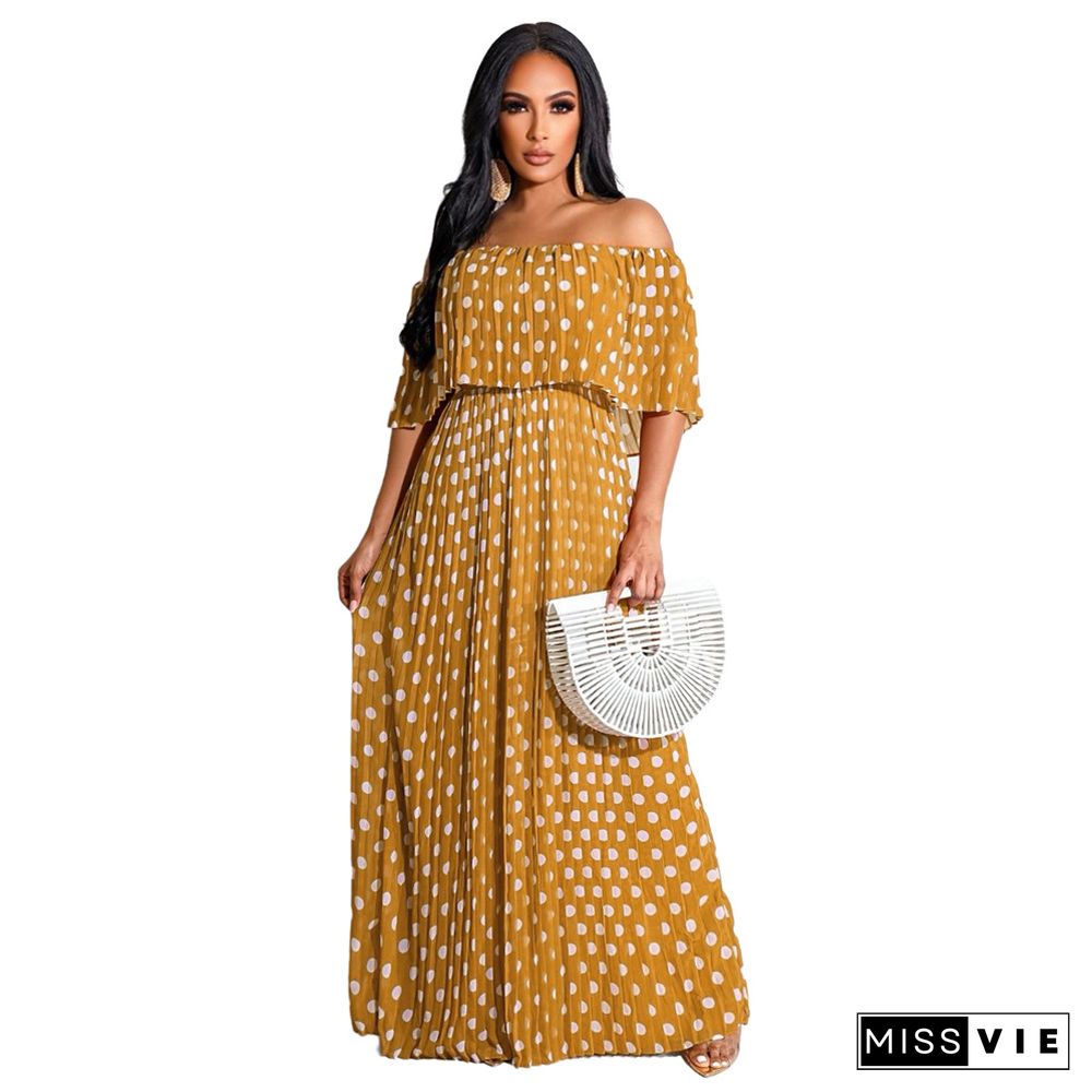 Bohemian Print Polka Dot Off Shoulder Maxi Dress