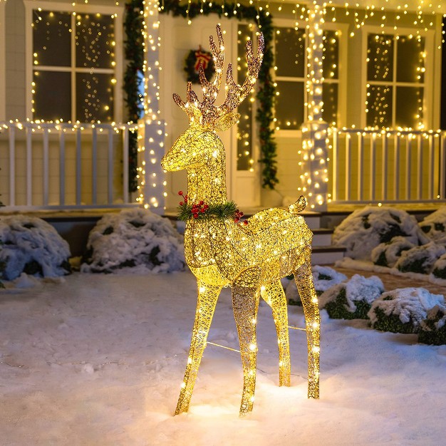 Joiedomi 5ft Gold Buck With Wreath amp ribbon Yard Light Christmas Outdoor Deer Yard Lights Decor