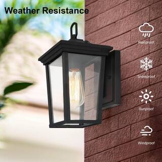 LALUZ Modern Textured Black Outdoor Wall Lantern Sconce 1-Light Exterior Wall Light with Clear Glass Shade for Garden Gazebo LL6NEVHL1278S6B