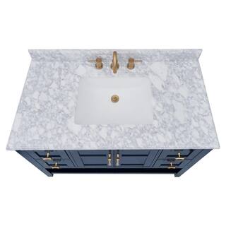 Home Decorators Collection Sturgess 43 in. W x 22 in. D x 35 in. H Open Shelf Vanity in Navy Blue with White Marble Vanity Top 19111S-VS43C-NB