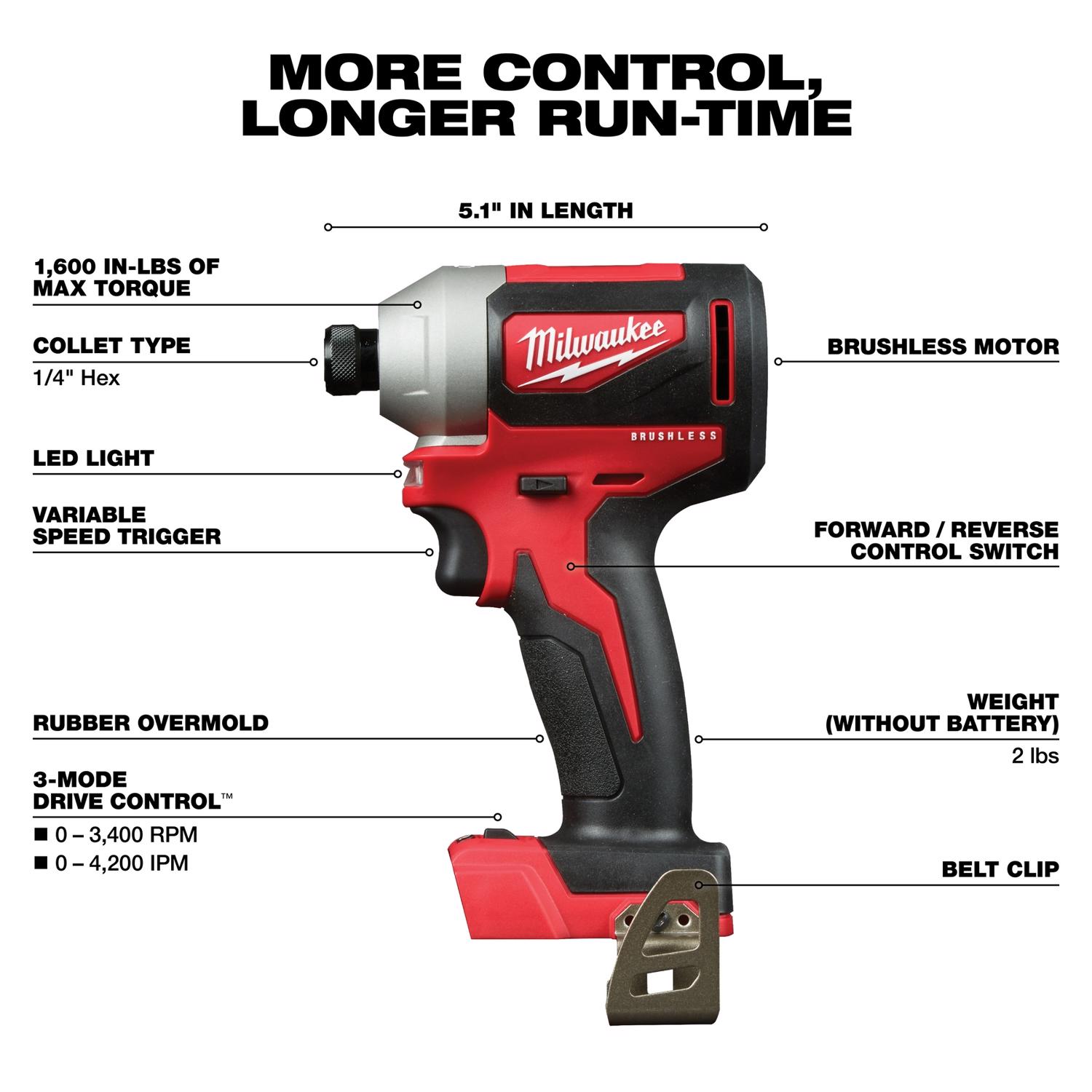 MW M18 18 V Cordless Brushless 2 Tool Compact Hammer Drill and Impact Driver Kit