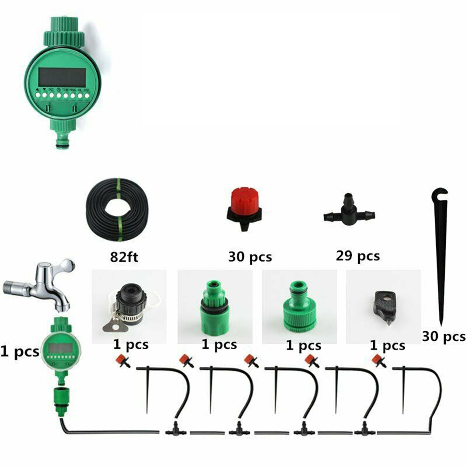 Tomfoto 82ft Drip Irrigation System Plant Timer Automatic Garden Watering Hose Spray Kit