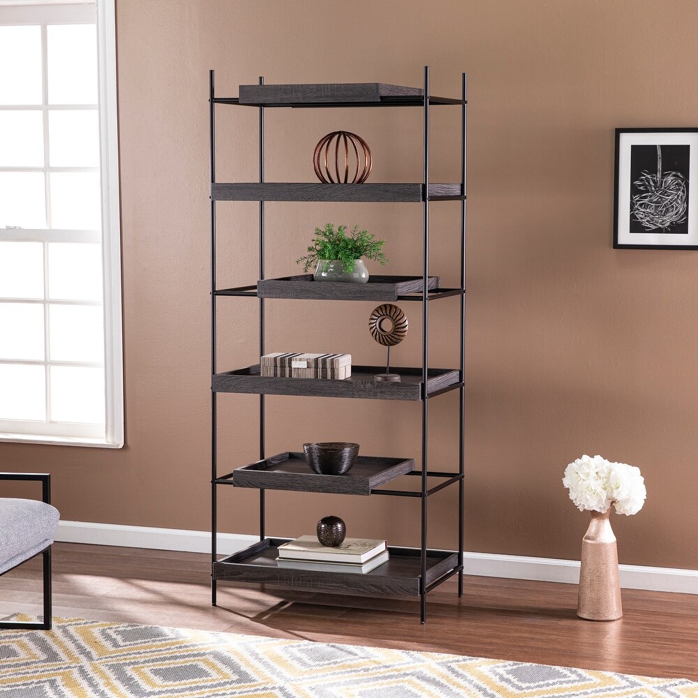 SEI Furniture Demille Contemporary Black Wood Etagere