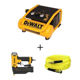 DW 1 Gal. 135 PSI Portable Electric Trim Air Compressor 23-Gauge Pneumatic 2 in. Pin Nailer and 50 ft. x 14 in Air Hose D55140W2350K