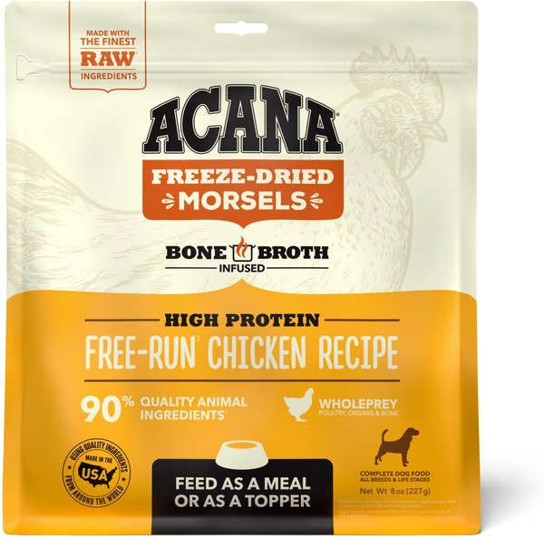 ACANA Chicken Recipe Morsels Grain-Free Freeze Dried Dog Food and Topper， 8-oz bag