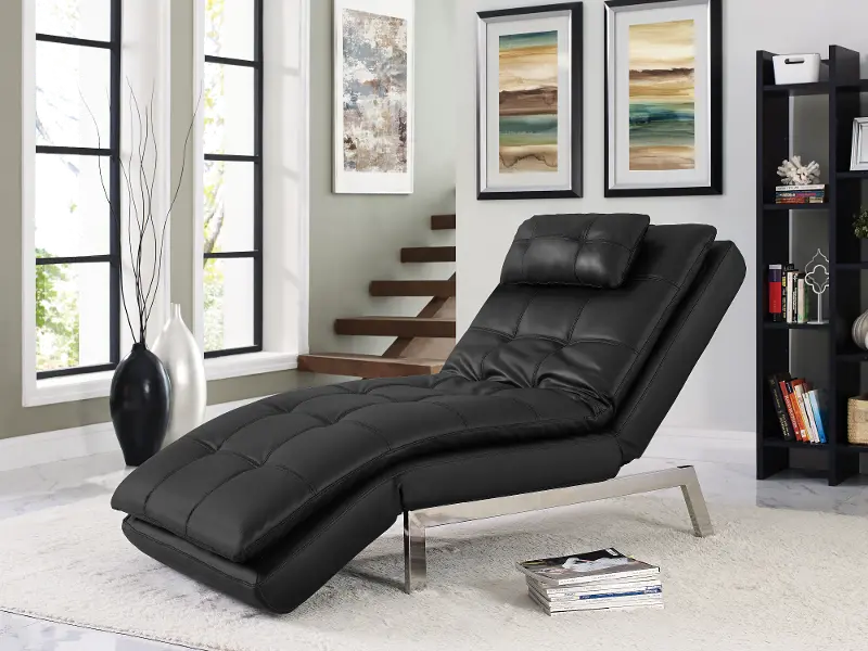 Via Black Faux Leather Convertible Chaise