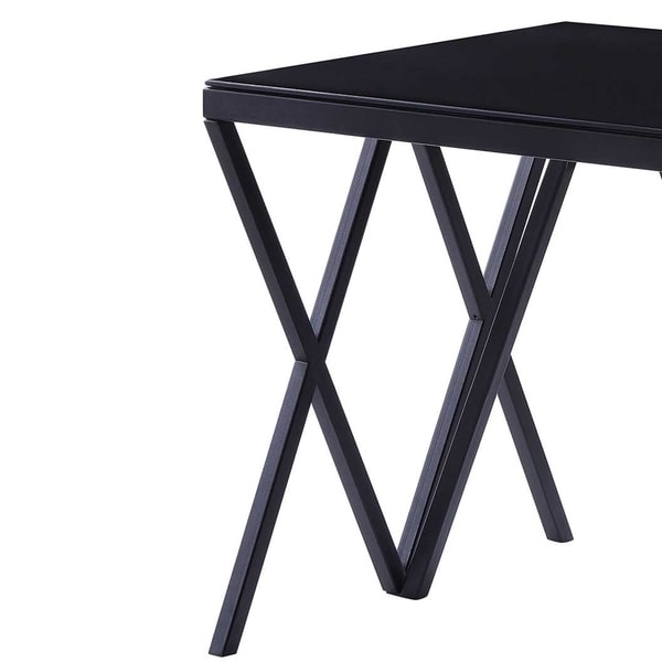 Contemporary Style Metal End Table with Geometric Base， Black