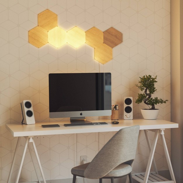 Nanoleaf 7 Panels Wooden Hexagon Smarter Kit Led Light Bulbs