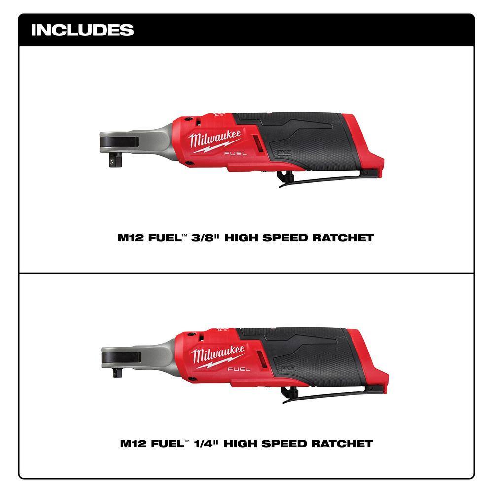 MW M12 FUEL 12V Lithium-Ion Brushless Cordless High Speed 38 in. Ratchet with Brushless High Speed 14 in. Ratchet 2567-20-2566-20