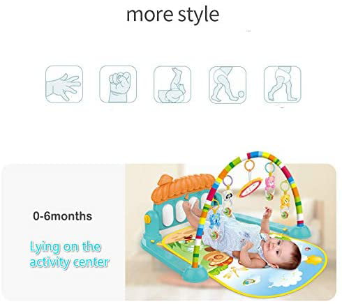 Baby Play Mat for Infant with Music and Mirror， Newborn Piano Activity Center Toys Gym Floor Playmat for Boys Girls