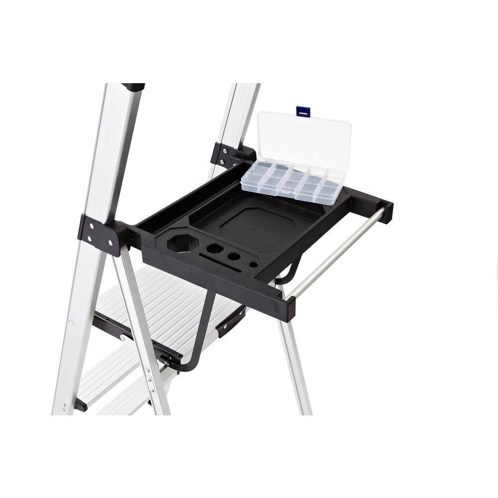 Rubbermaid 3-Step Aluminum Step Stool with Project Tray 250 lb. Load Capacity Type I Duty Rating RMA-3XST-COM