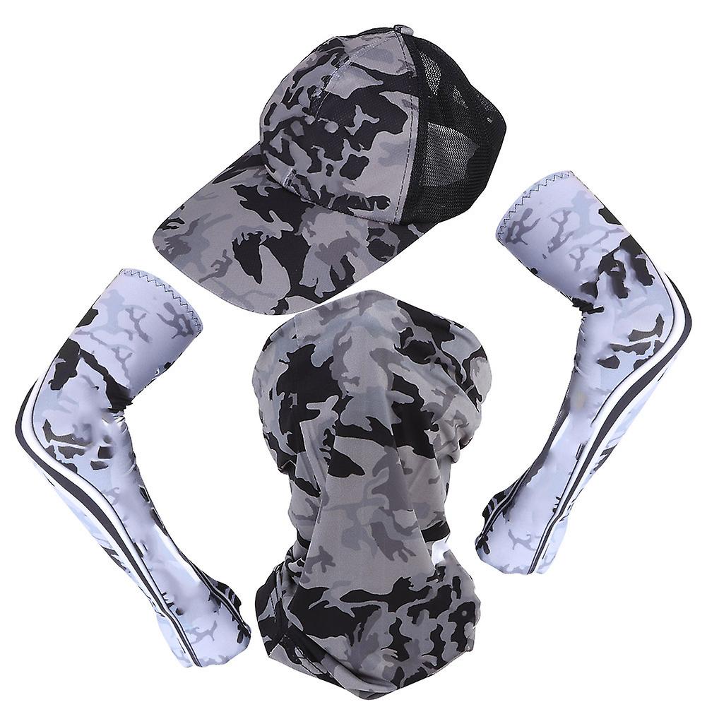 Outdoor Arm Sleeve Absorb Sweat Quickdry Sunscreen Breathable Hat For Cycling Fishingcamouflage Gray