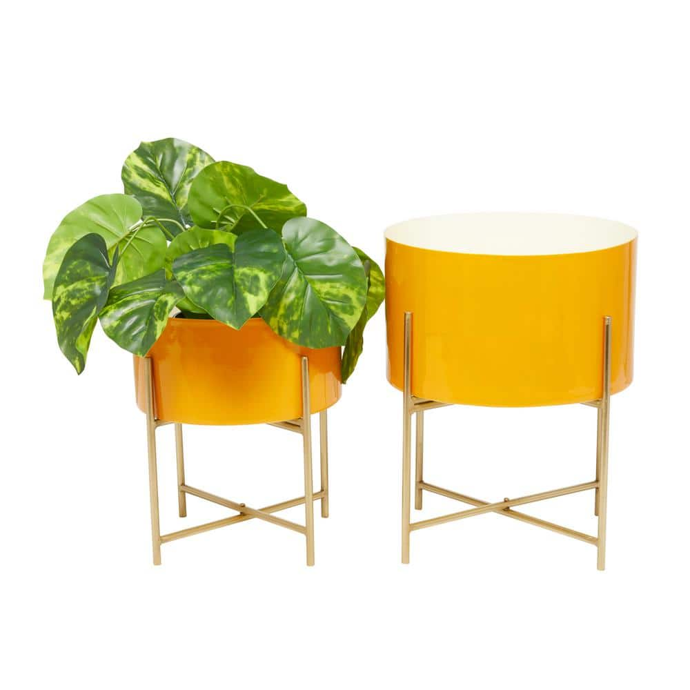 Litton Lane 12 In. x 15 In. Yellow Metal Modern Planter 70252