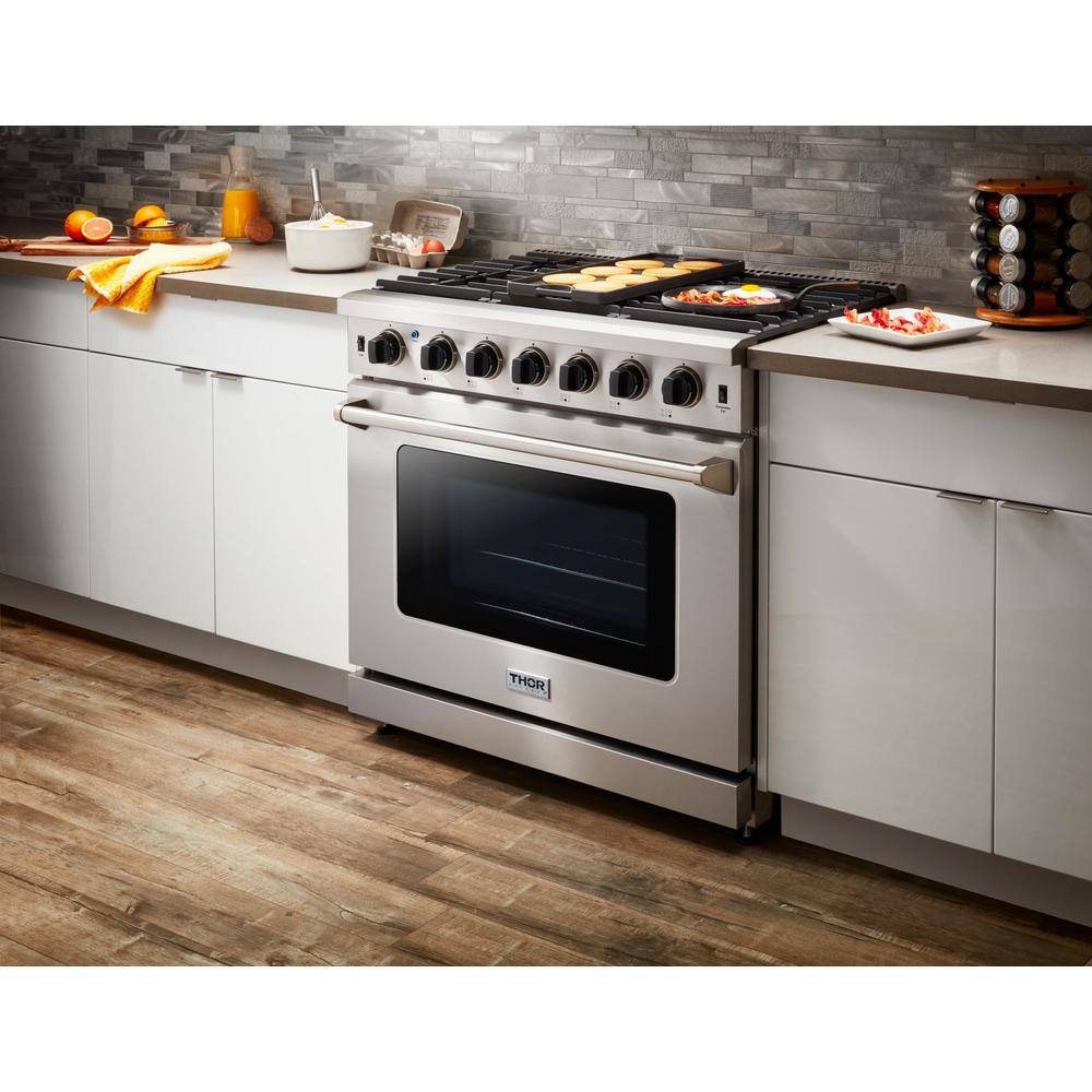 Thor Kitchen Pre-Converted Propane 36 in. 6.0 cu. Ft Single Oven Professional Gas Range in Stainless Steel with 6-Burners LRG3601ULP