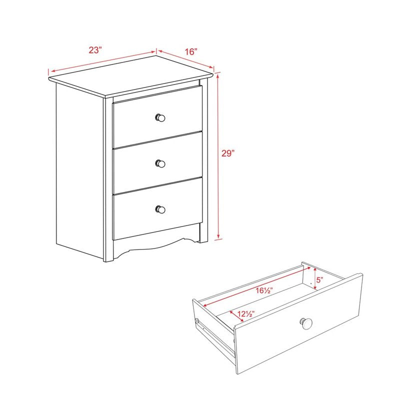 Kingfisher Lane 3 Drawer Tall Wood Bedroom Nightstand in White