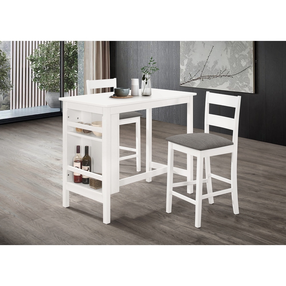 Best Quality Furniture 3 Piece White Counter Height Dining Set with Shelf Storage