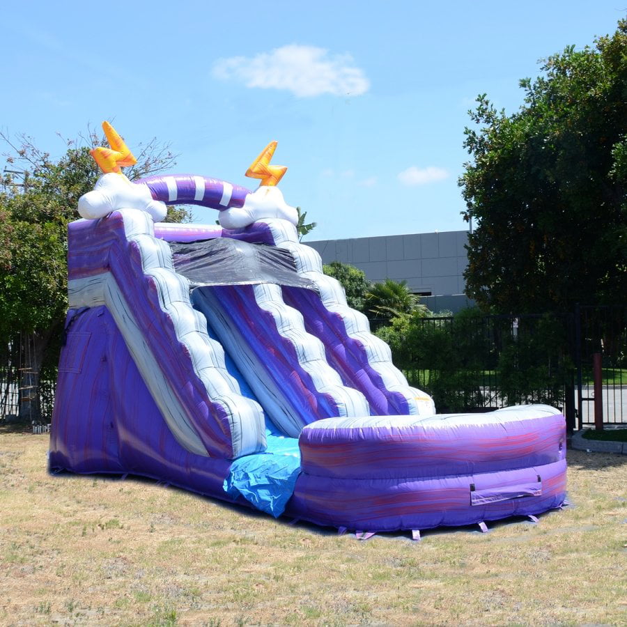 JumpOrange 15’ Tall Water Slide Inflatable with Detachable Pool for Kids and Adults (Includes Blower), Commercial Grade, Thunder Theme