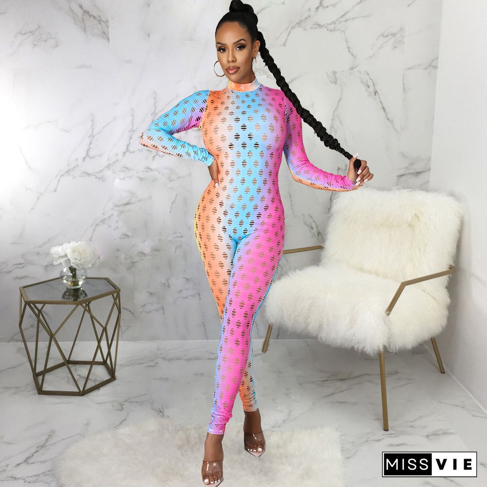 Women Spring Jacquard Knitted Long Sleeve Back Zipper Casual Fitness Bodycon Jumpsuit