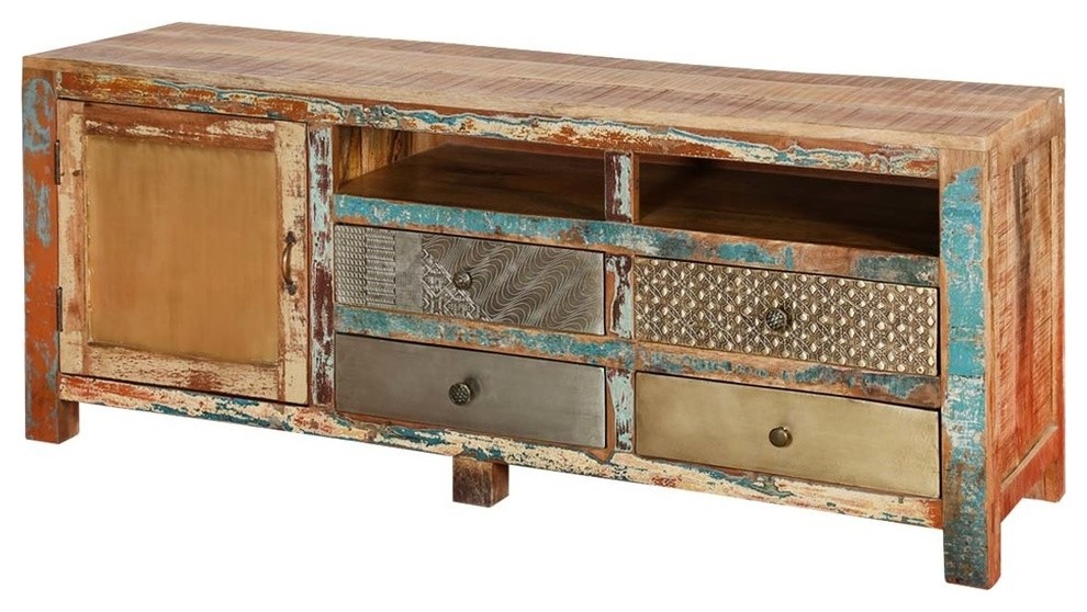 Rustic Patches Reclaimed Wood 59 quotTV Console Accent Media Cabinet   Farmhouse   Entertainment Centers And Tv Stands   by Sierra Living Concepts Inc  Houzz