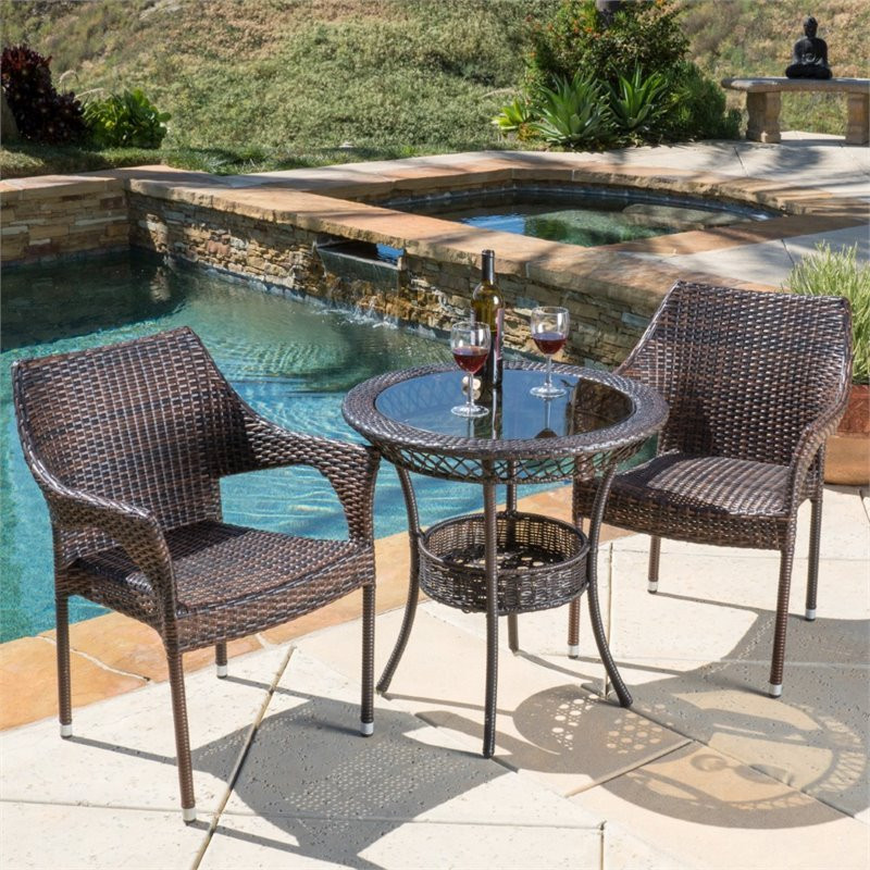 Noble House Mirage 3 Piece Outdoor Bistro Set in Brown   Tropical   Outdoor Pub And Bistro Sets   by Homesquare  Houzz