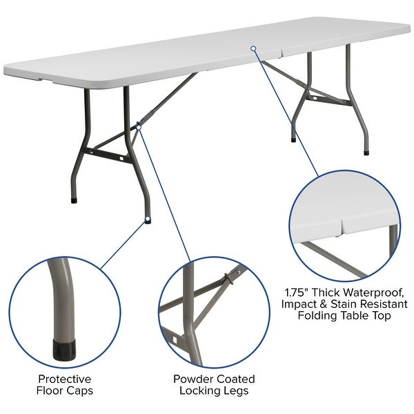 8' Bi-Fold Granite White Plastic Event/Training Folding Table Set with 10 Folding Chairs