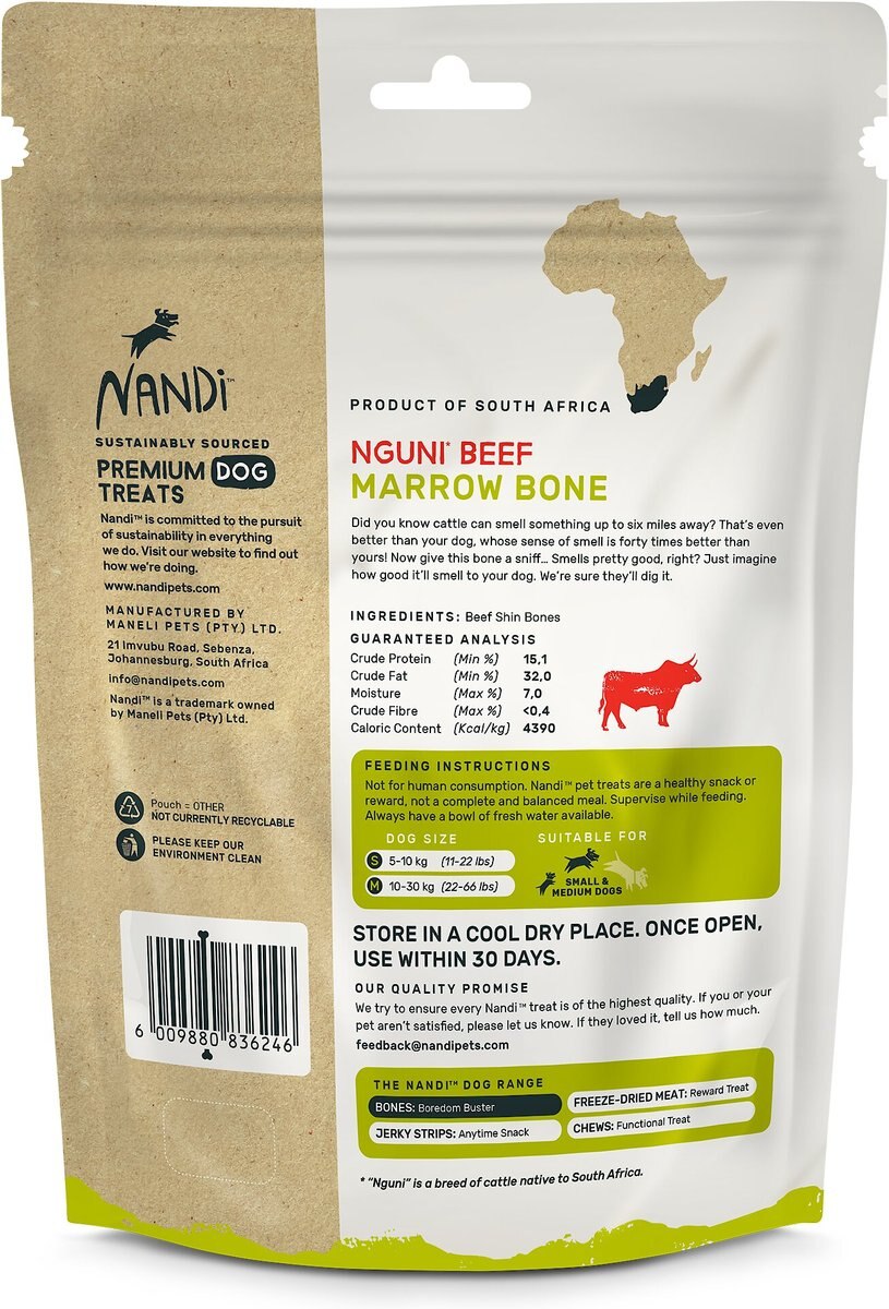 Nandi Nguni Beef Marrow Bone Dog Treats， 2 count