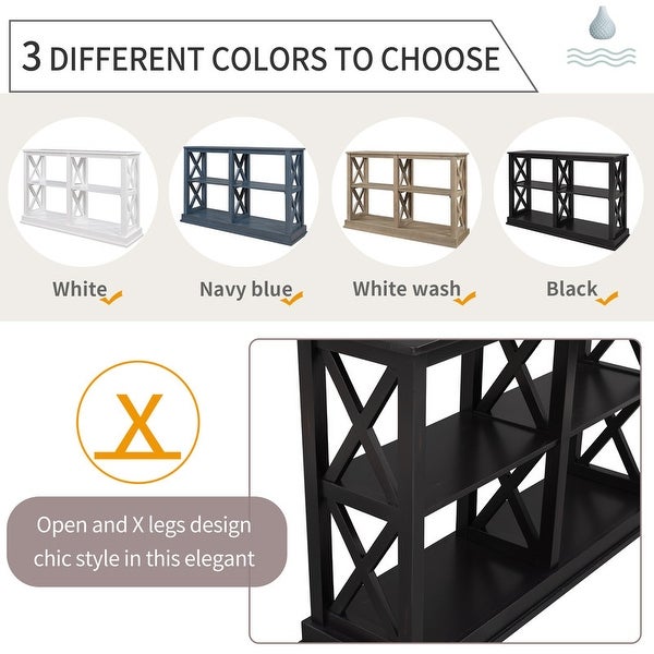 Modern Style Console Table with 3-Tier and Shelves， X Shape Legs