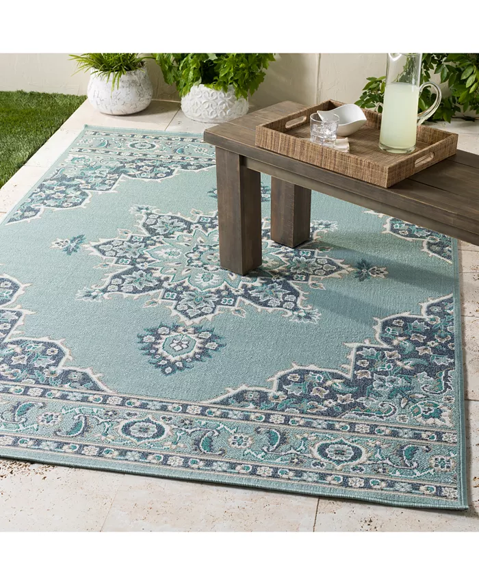 Surya Alfresco ALF-9687 Aqua 8'9 Round Area Rug Indoor Outdoor