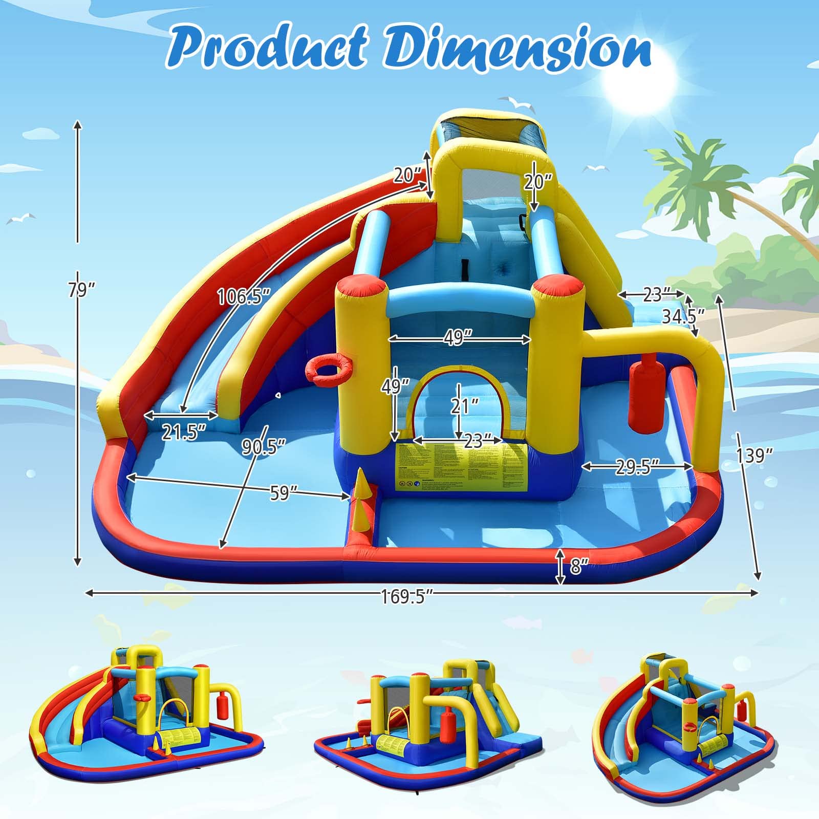 Costzon Inflatable Water Slide, 7 in 1 Outdoor Kids Giant Water Bounce House Jumping Castle Combo