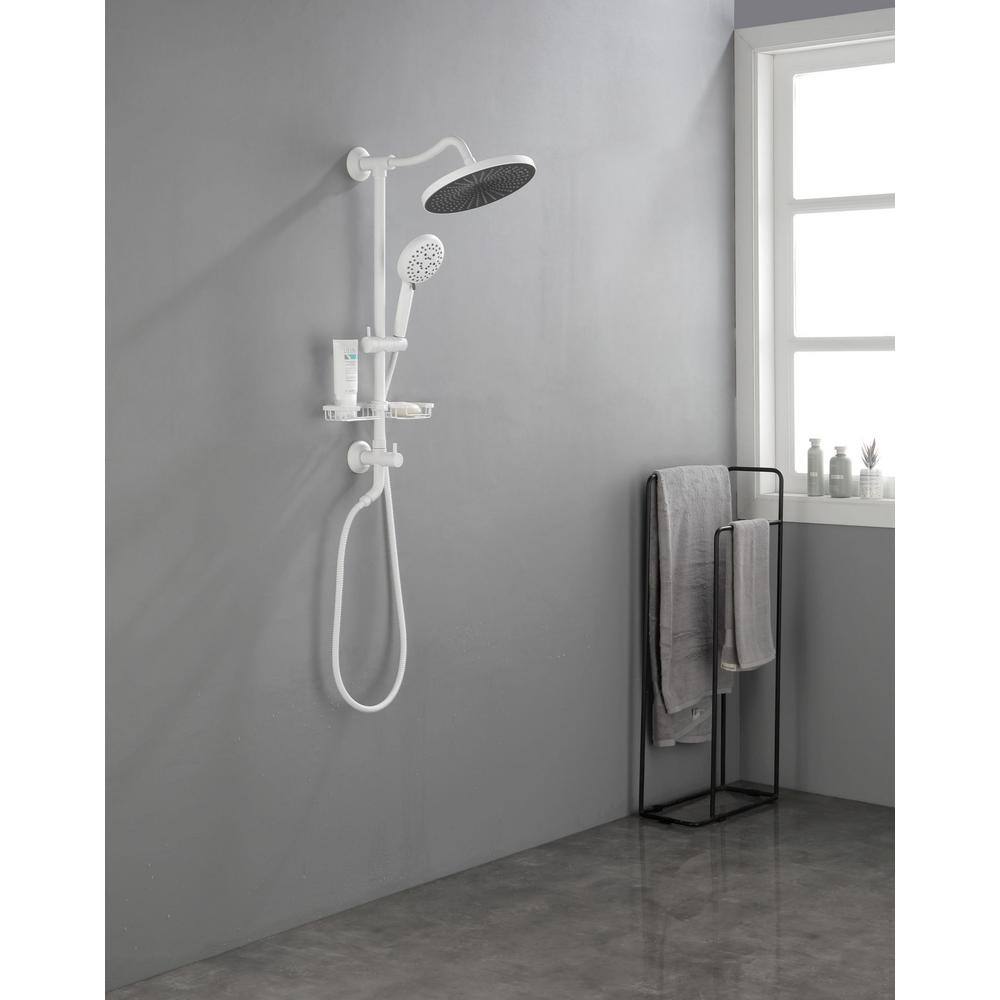 Lukvuzo 4-Spray Multifunction Deluxe Wall Shower System with Adjustable Slide Bar and Soap Dish in White HSSA08FS002