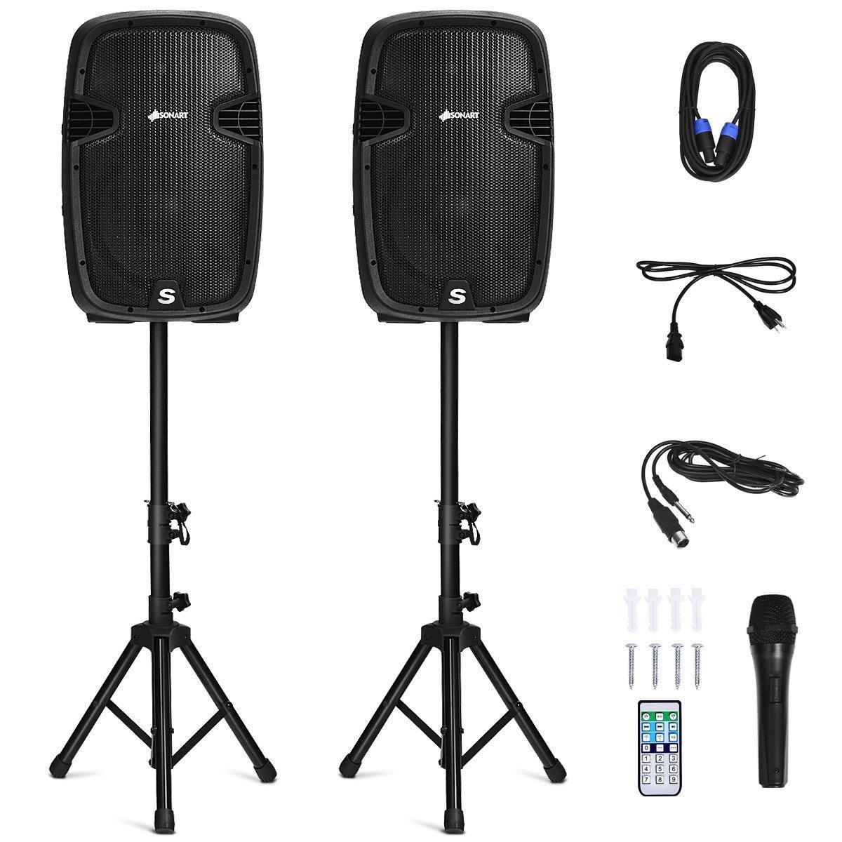 2-Way Powered PA Speakers System Combo Set