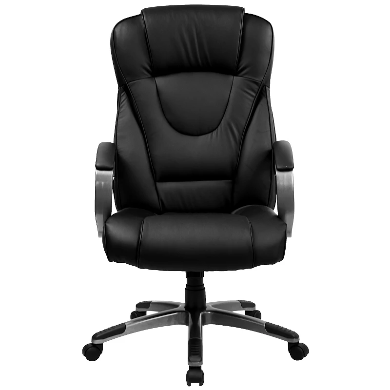 Emma and Oliver High Back Black LeatherSoft Swivel Office Chair Titanium Nylon Base/Loop Arms