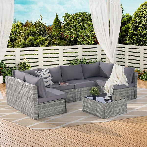 Outdoor Rattan 7 Pieces Furniture Sofa And Table Set