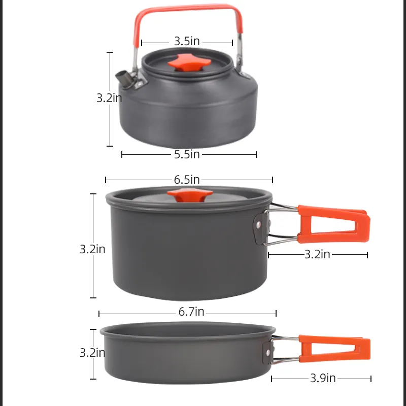 Travel hiking folding non stick aluminum camping cookware set pots and pans outdoor cooking set