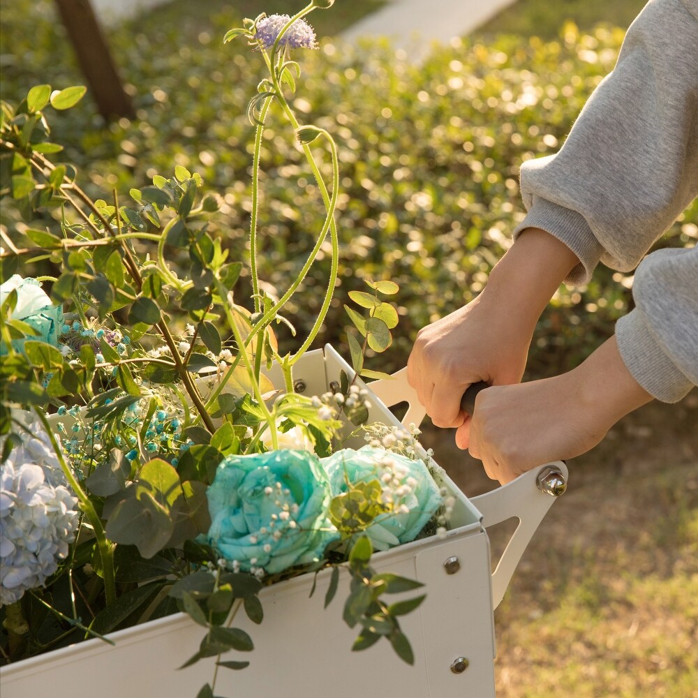 Mobile Planter Raised Garden Bed Rectangular Flower Cart with Shelf