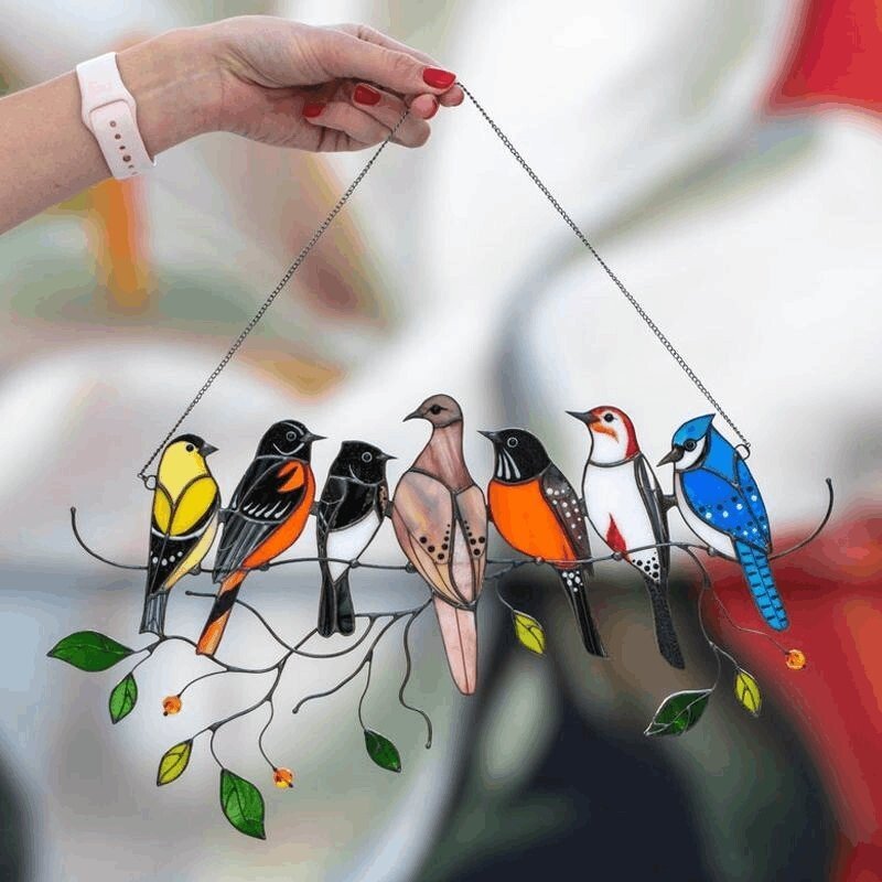 🔥Hot Sale🐦The best Christmas Gift-Birds Stained  Window  Panel Hangings🎁