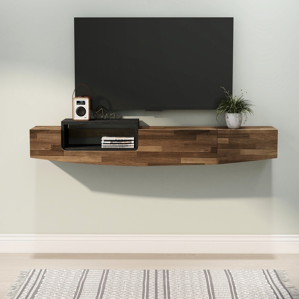 DH BASIC Contemporary 63 inch 1 Shelf Floating TV Console with Drawer and Lift top Storage by Denhour