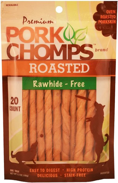 Premium Pork Chomps Roasted Twists Dog Treats， Small， 20 count bag