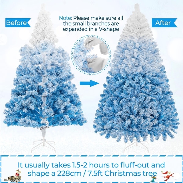 7.5ft Prelit Artificial Christmas Tree with 550 Incandescent Warm White Lights，Snow Flocked Full Prelighted Xmas Tree