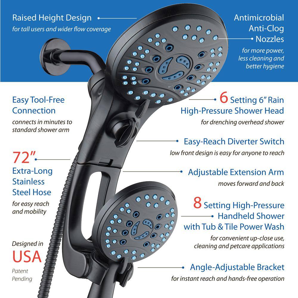 AQUACARE 80-Spray Patterns 2.5 GPM 6 in. Wall Mount Dual Shower Heads and Handheld Shower Head Antimicrobial in Oil Rubbed Bronze 43338