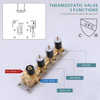 Tomfaucet Luxury 3-Spray Patterns Thermostatic 16 in. Ceiling Mount Rainfall Dual Shower Heads with 6-Jet in Oil Rubbed Bronze TFK0102MB