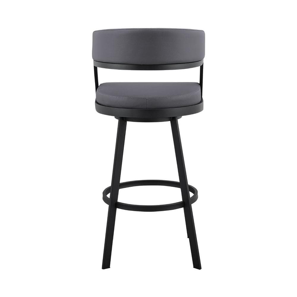 HomeRoots Julia 39 in. Grey Low Back Metal Bar Height (28-33 in.) Bar Stool with Faux Leather Seat 2000476758