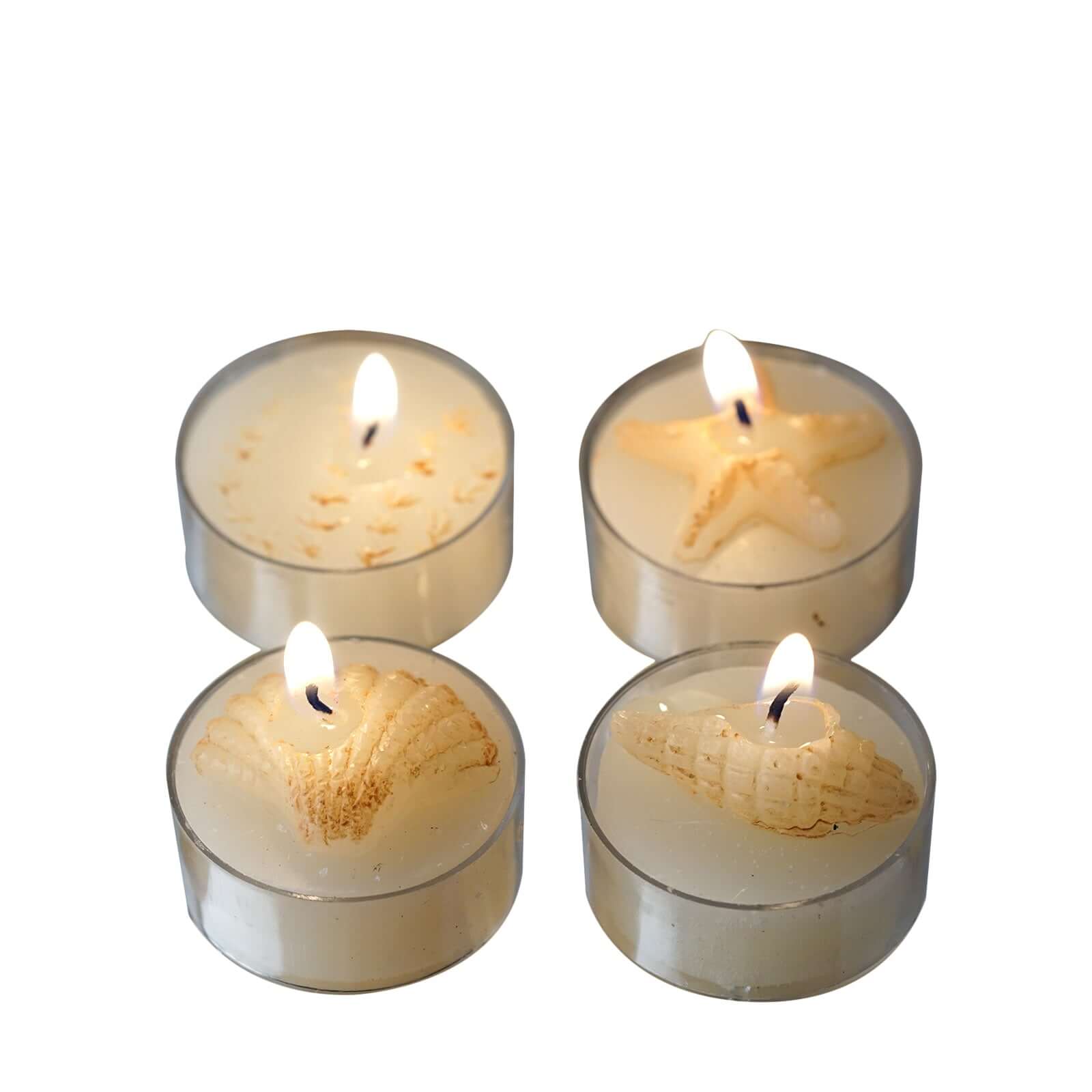 4 Pack Gift Wrapped Island Sea Shell Tea Light Candle Party Favors With Thank You Tag