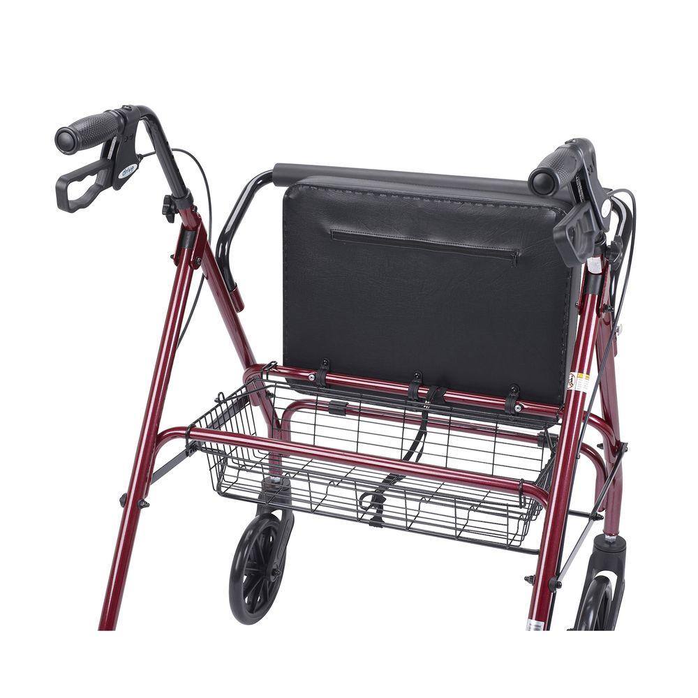 Drive Medical Heavy Duty Bariatric Rollator Rolling Walker with Large Padded Seat Red 10215RD-1