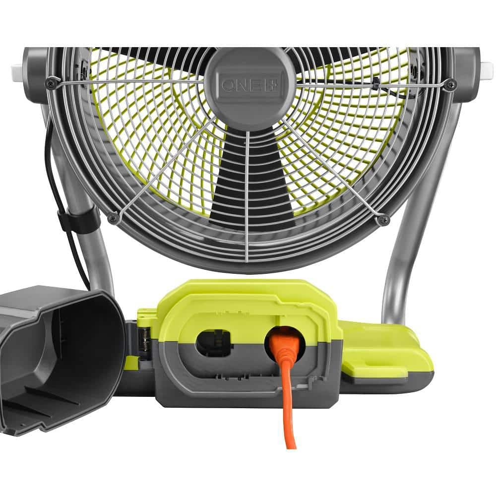 RYOBI ONE+ 18V Cordless Hybrid WHISPER SERIES 12 in. Misting Air Cannon Fan Kit with (2) 4.0 Ah Batteries and 18V Charger PCL850K1-PBP005