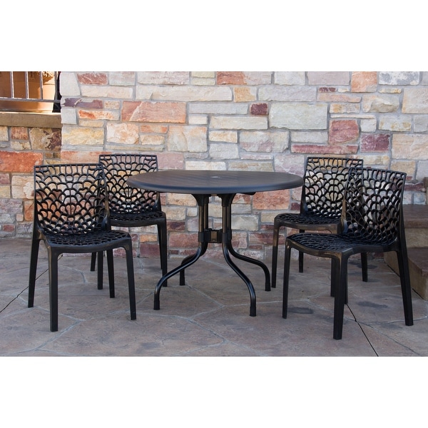 Delfino Round Table and Karissa Patio Chairs 5Piece Outdoor Lounge Set