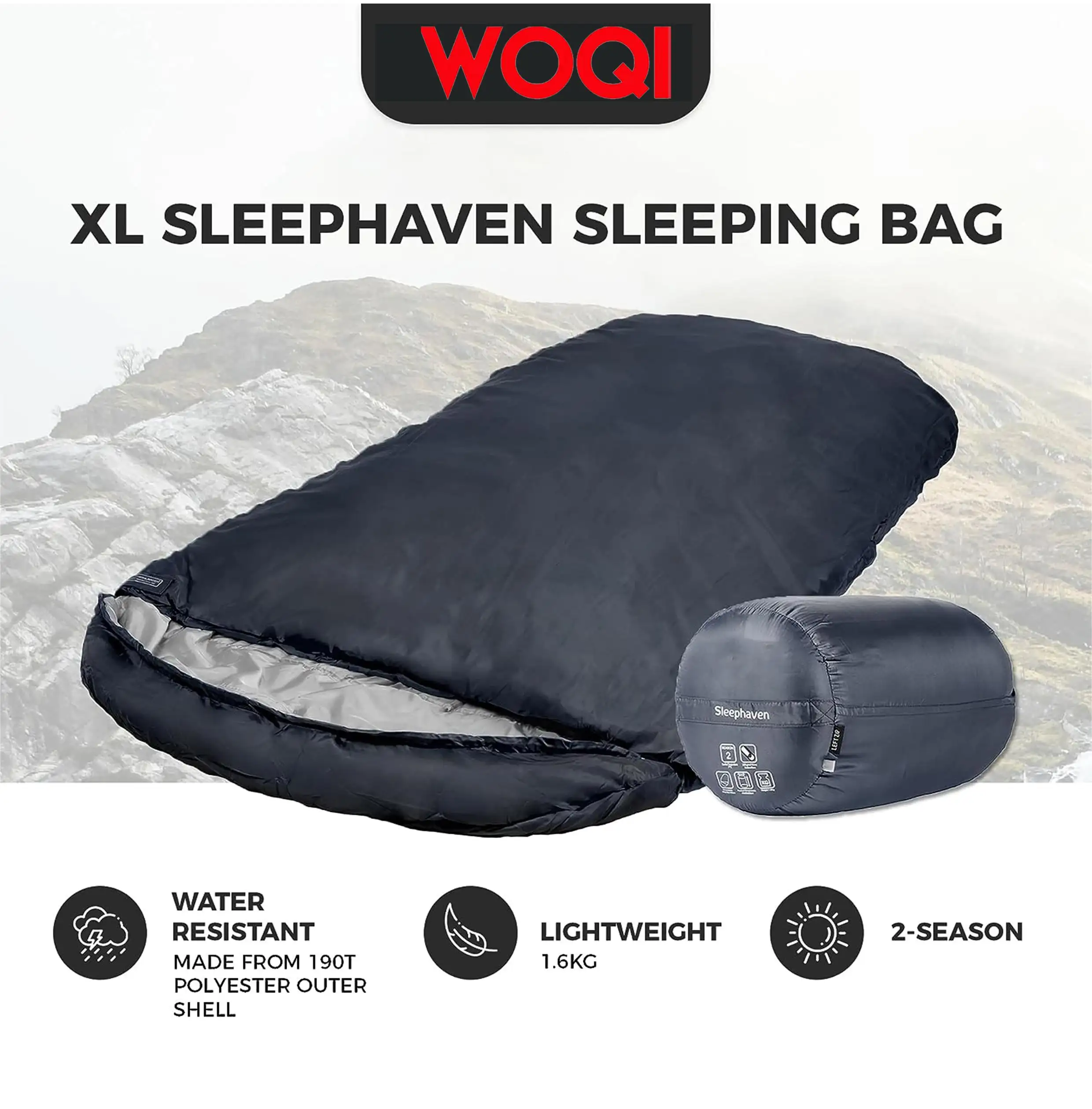 WOQI adult lightweight two season sleeping bag  suitable for camping  hiking  and backpacking