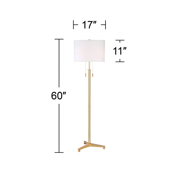 Tall Brass Gold Metal Off White Fabric Drum Shade For Living Room Bedroom Office Home