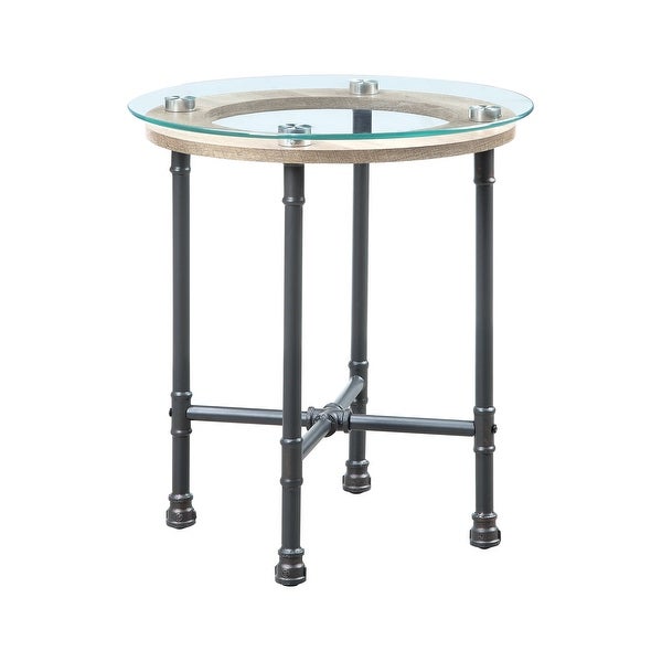 ACME Brantley Round End Table in Clear and Sandy Gray